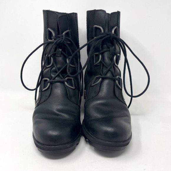 Sorel Womens Black Leather Wedge Heel Lace Up Boots - Picture 2 of 10